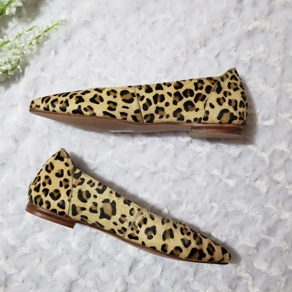 Max and Drew Women size 6 Jaguar Mimi Flat Genuine Leather Calf Hair Animal Prin